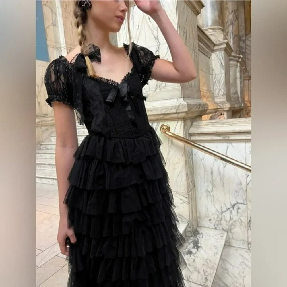 NWT AMY JANE LONDON Sofia Tulle Maxi Dress Black. SZ M - Picture 2 of 7